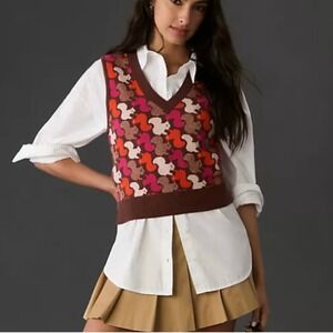 Maeve Anthropologie Vera Squirrel Knit Sweater Vest Brown Multi XL